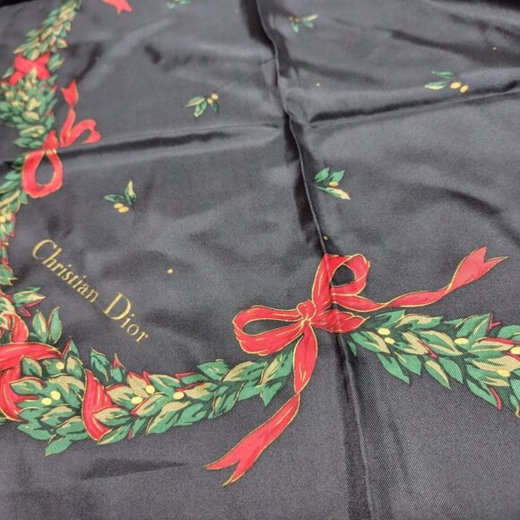 DIOR/ChristianDior - Black Green Red Multi Scarf 117-061725 - Picture 4 of 11